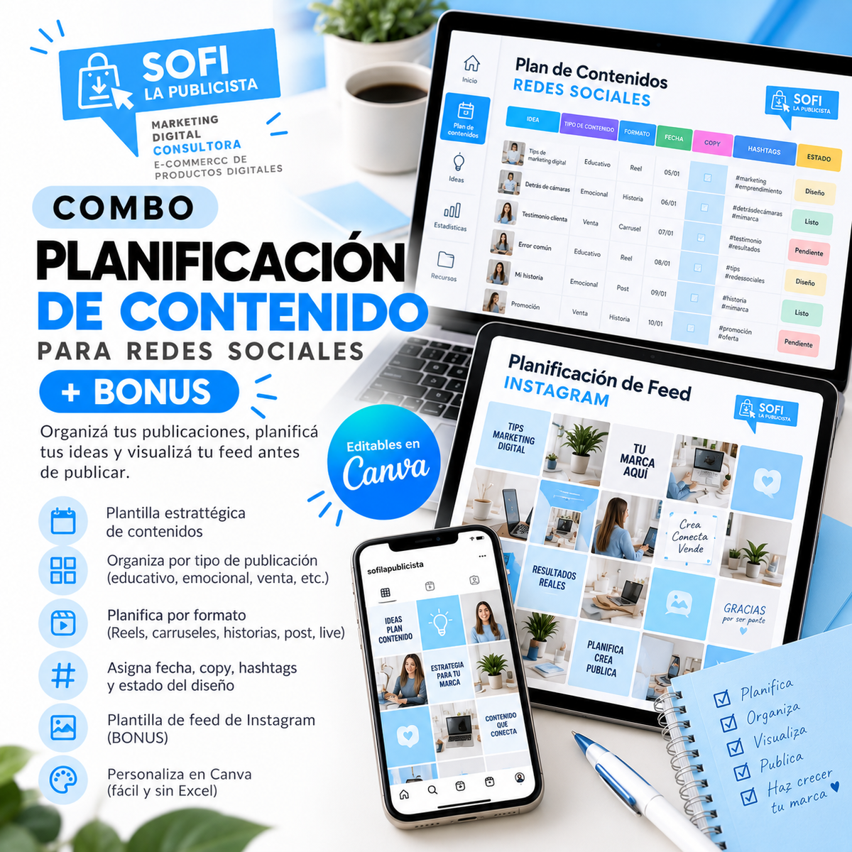 Combo de Planificación de Contenido + Plantilla Feed de Instagram
